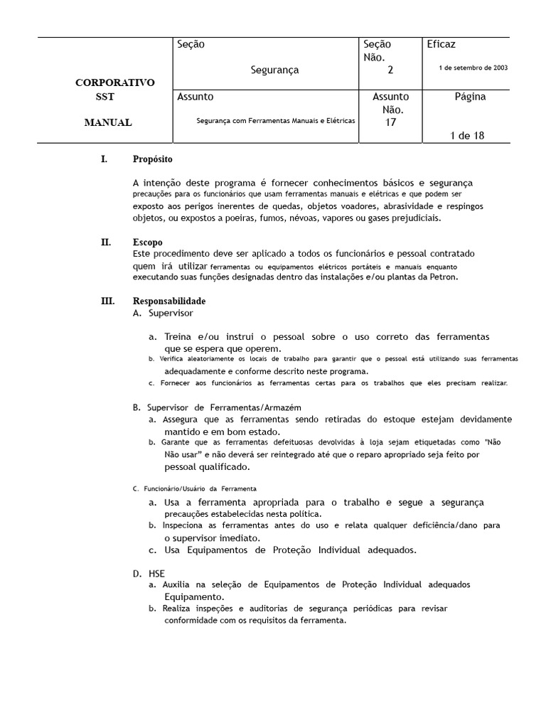 Segurança no Uso de Ferramentas Elétricas e Manuais | PDF | Ferramentas ...