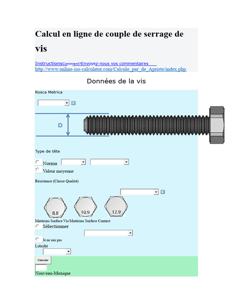 Calcul De Couple De Serrage