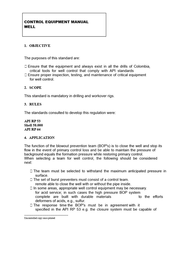 Well Control Equipment Standards | PDF | Casing (Borehole) | Valve