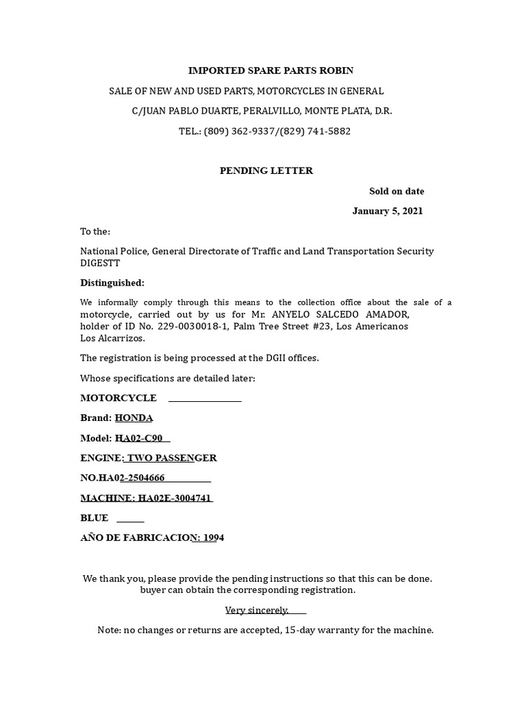 Imported Honda Motorcycle Sale Notice | PDF