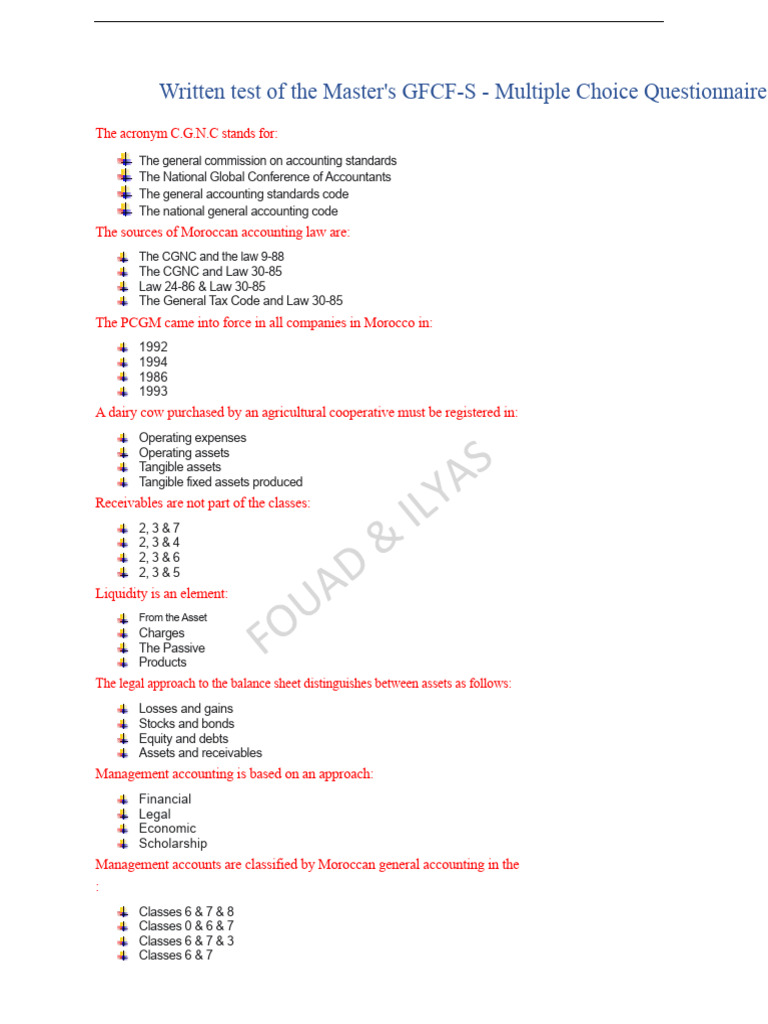 Master's GFCF-S Accounting Test Questions | PDF | Debits And Credits ...