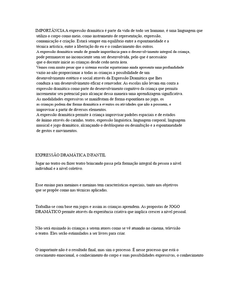 Importância da Expressão Dramática Infantil | PDF | Aprendizado ...