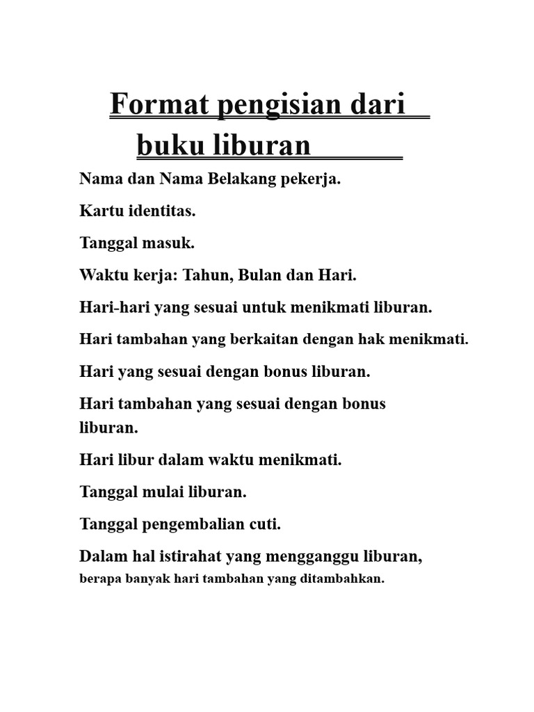 Format Pengisian Buku Liburan | PDF