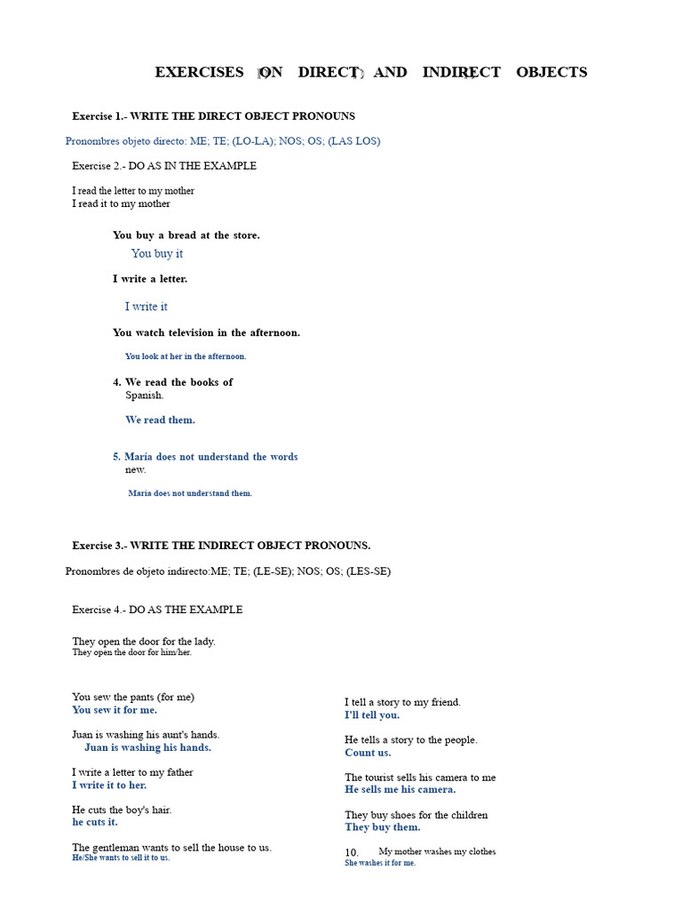 Direct and Indirect Object Exercises | PDF | Syntax | Linguistics