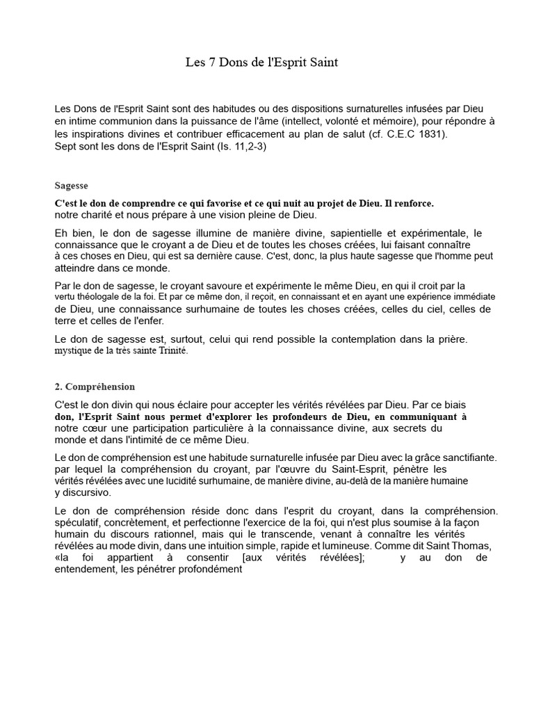 Les 7 Dons de l'Esprit Saint | PDF | Dieu | Grâce (christianisme)