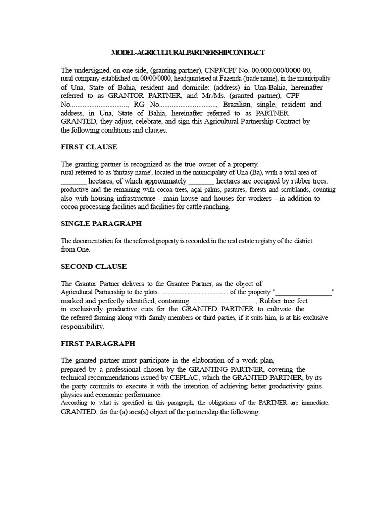 Model - Partnership Contract | PDF | Agriculture