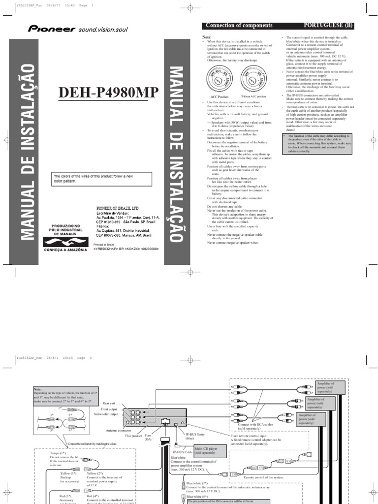 Pioneer Deh P4980 MP Installation Manual | PDF | Loudspeaker | Amplifier