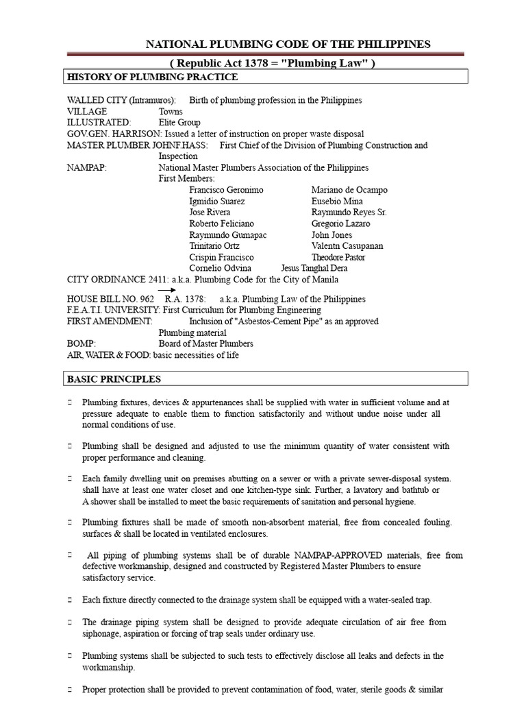 National Plumbing Code of The Philippines Summary | PDF | Pipe (Fluid ...
