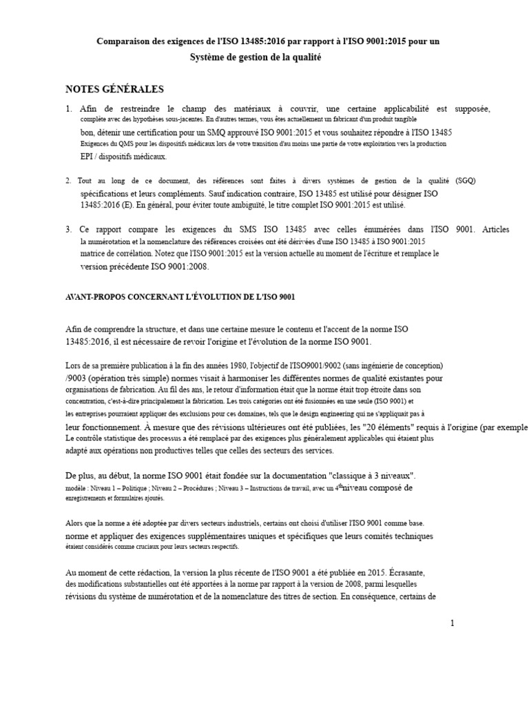 Comparaison ISO 13485 et ISO 9001 | PDF | Système de management de la ...