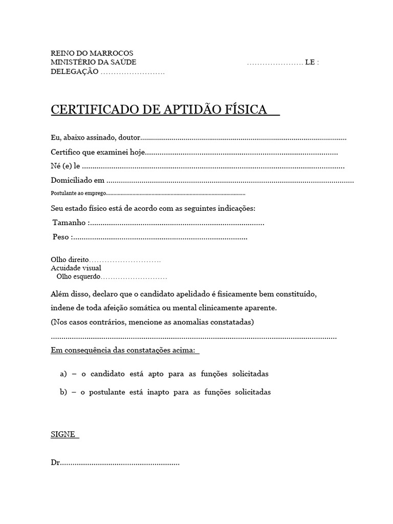 CERTIFICADO DE APTIDÃO FÍSICA - Cópia | PDF
