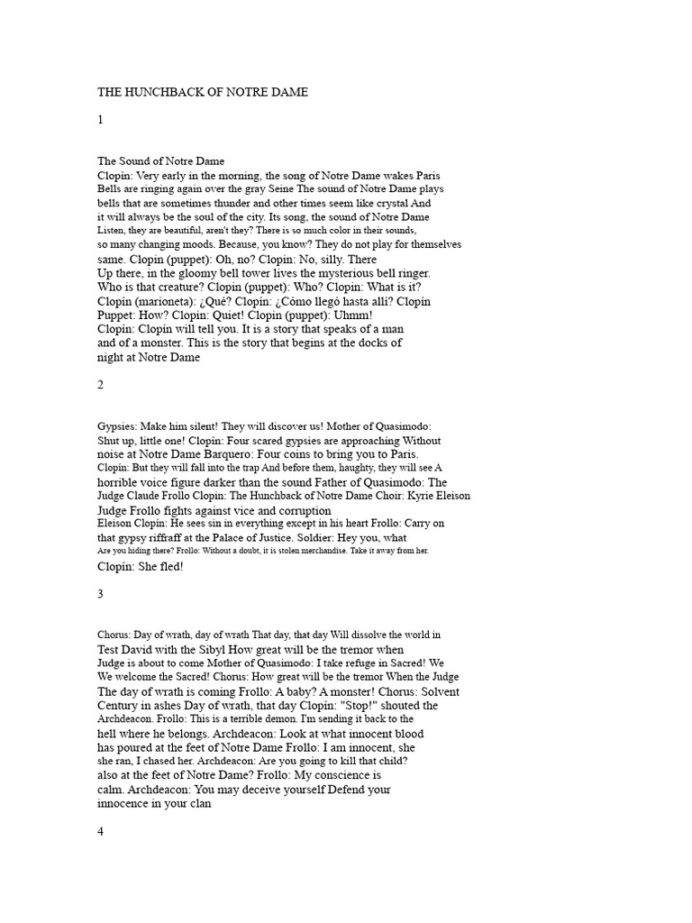 Hunchback of Notre Dame Musical Script | PDF | Claude Frollo ...
