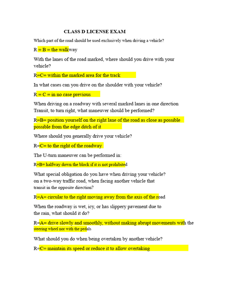 Class D License Exam Study Guide | PDF | Traffic | Road