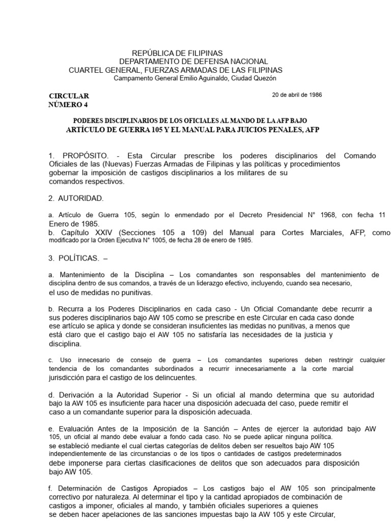 CIRCULAR NR 4 (Poderes Disciplinarios de los COs de la AFP bajo la AW ...