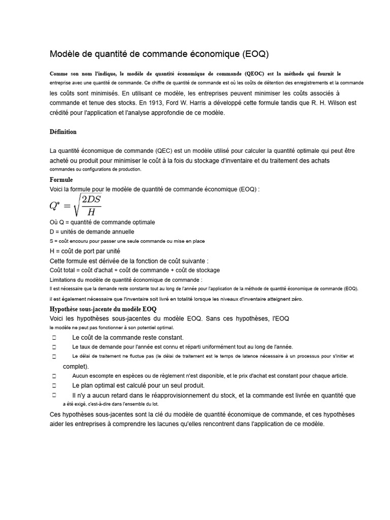 Modèle de Quantité Économique de Commande | PDF | Inventaire | Économie