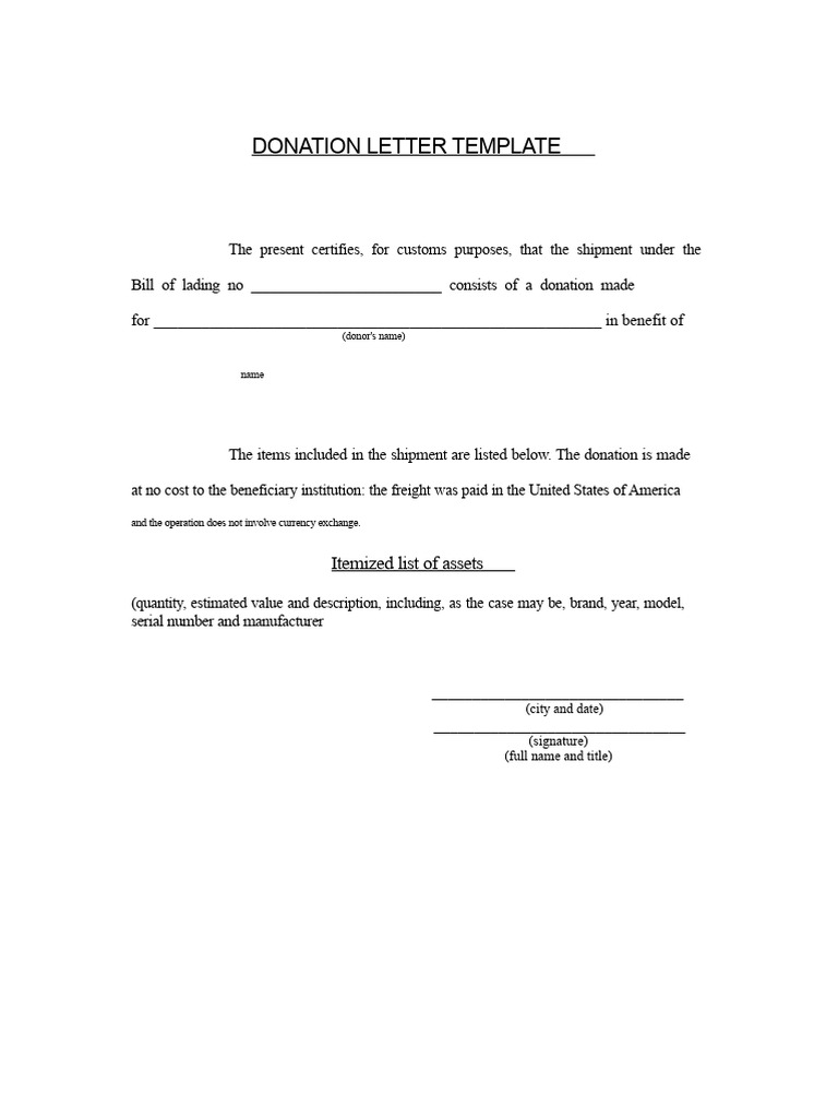 Donation Letter Template for Customs | PDF