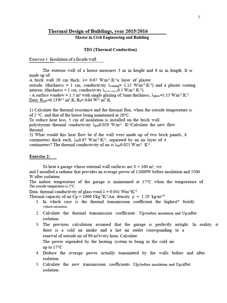 Thermal Design Exercises for Buildings | PDF | Thermal Insulation ...