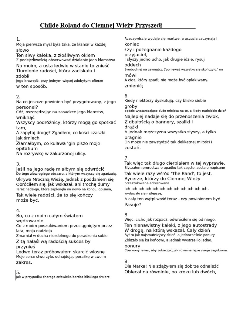 Childe Roland Do Czarnej Wieży Przyszedł | PDF