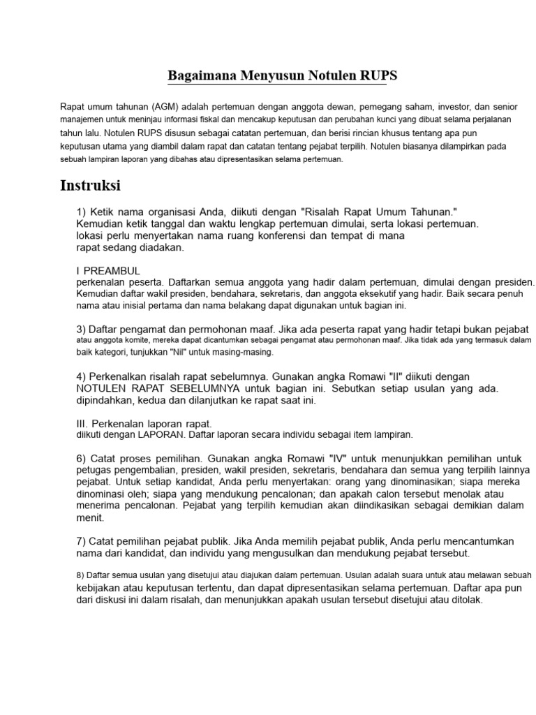 Cara Menyusun Notulen RUPS Efektif | PDF