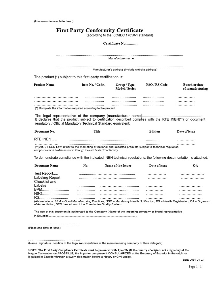 Certificate of Conformity Example PDF | PDF | Regulatory Compliance ...