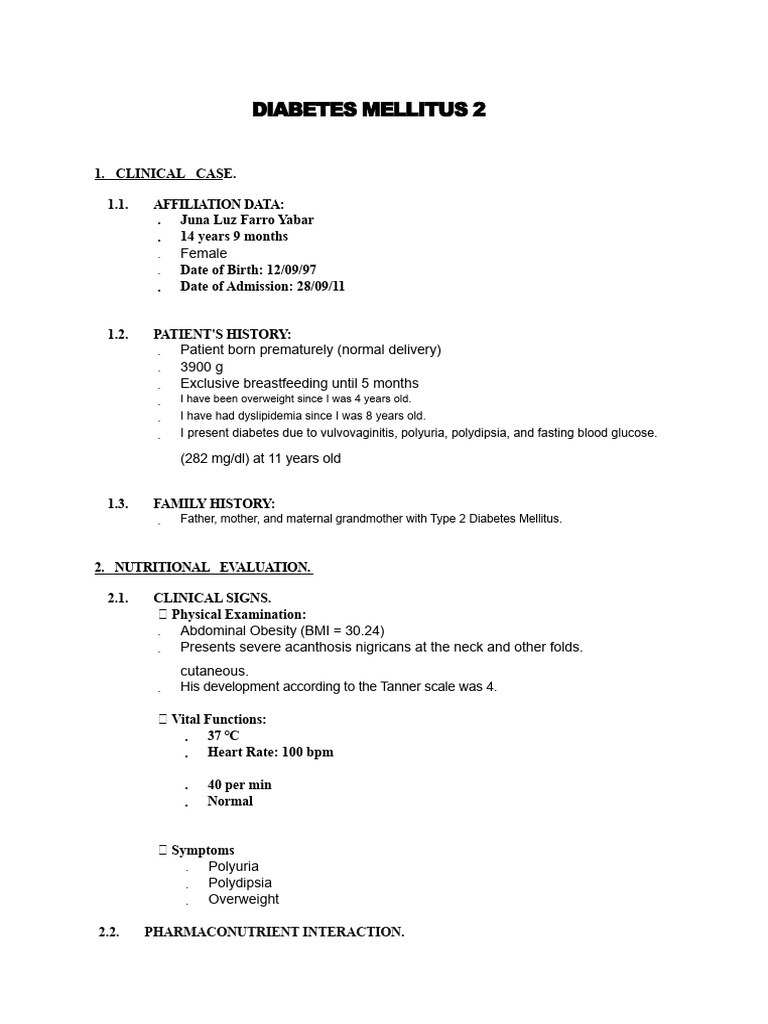 Diabetes Mellitus Type 2 Case Study | PDF | Diabetes | Overweight