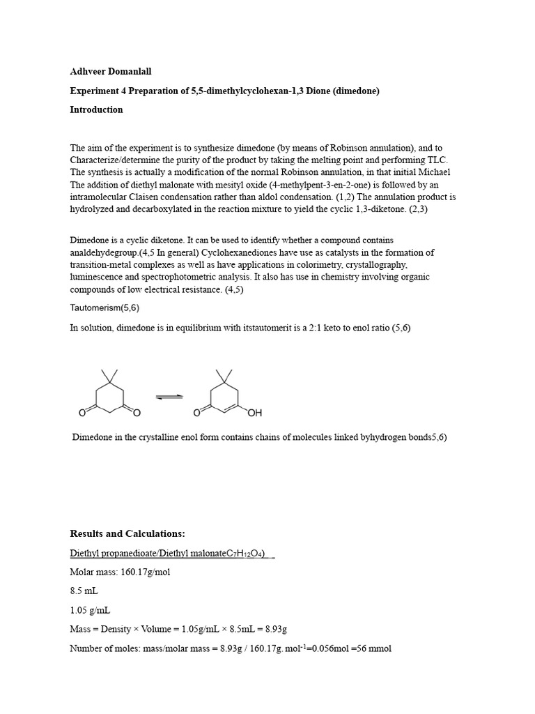 Synthesis of Dimedone via Robinson Annulation | PDF | Ester | Mole (Unit)