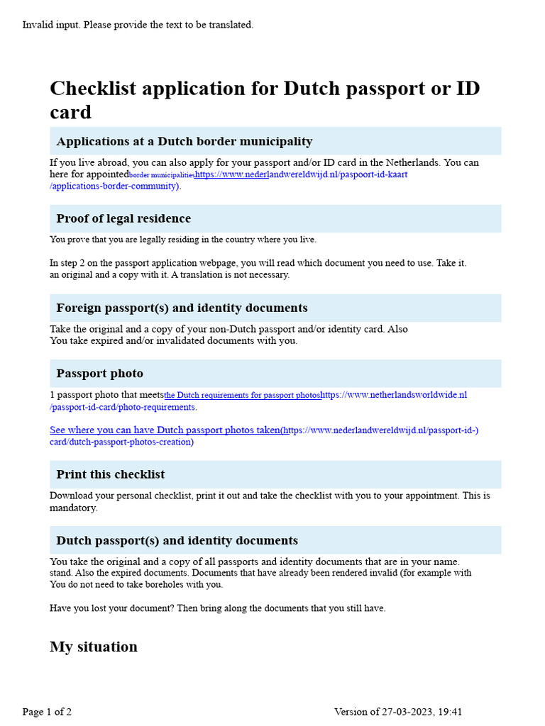Dutch Passport and ID Card Checklist | PDF | Identity Document | Passport