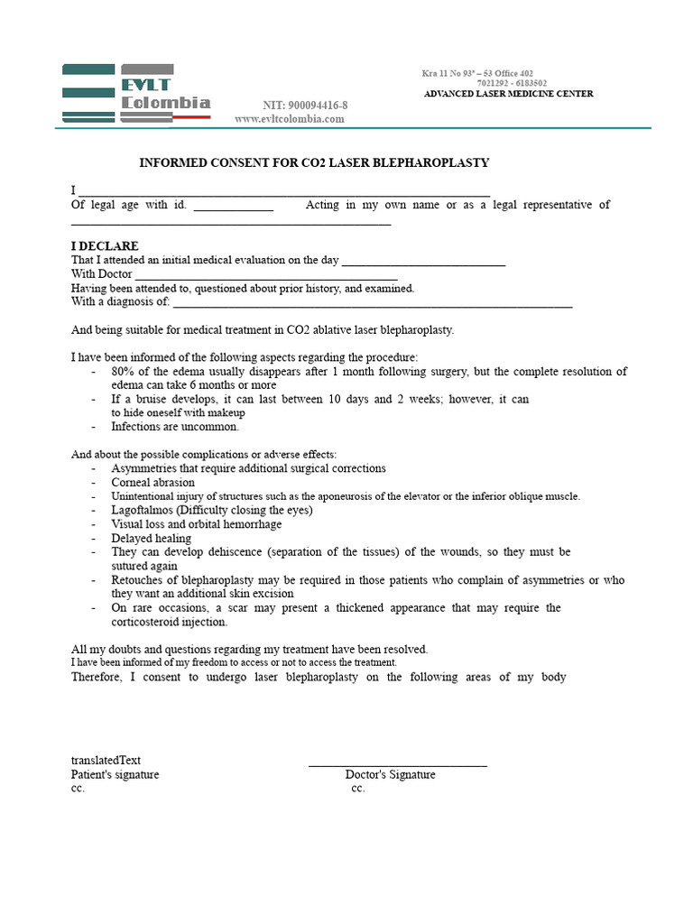 Informed Consent For Co2 Laser Blepharoplasty | PDF | Surgery ...