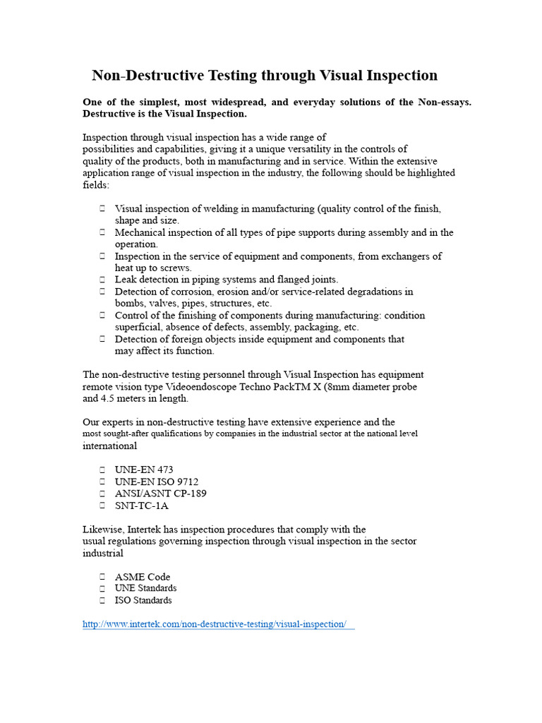 Non-Destructive Testing Through Visual Inspection | PDF ...