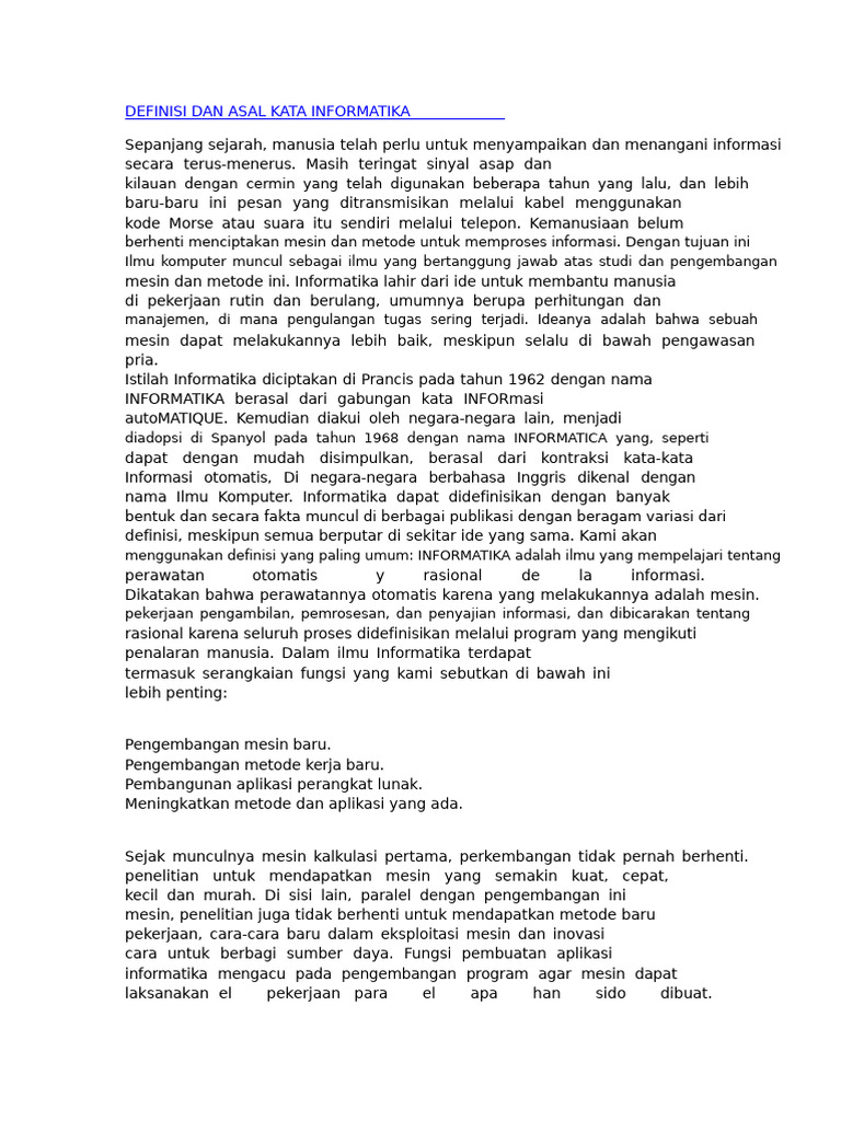 Definisi Dan Asal Usul Istilah Informatika | PDF