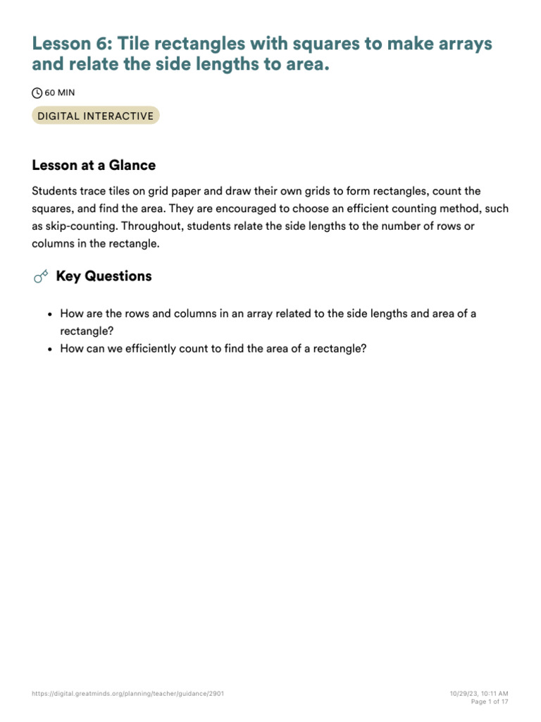 Area and Arrays with Tiles | PDF | Area