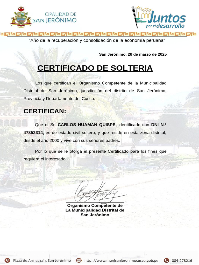 Certificados de Soltería en San Jerónimo | PDF | Instituciones sociales ...