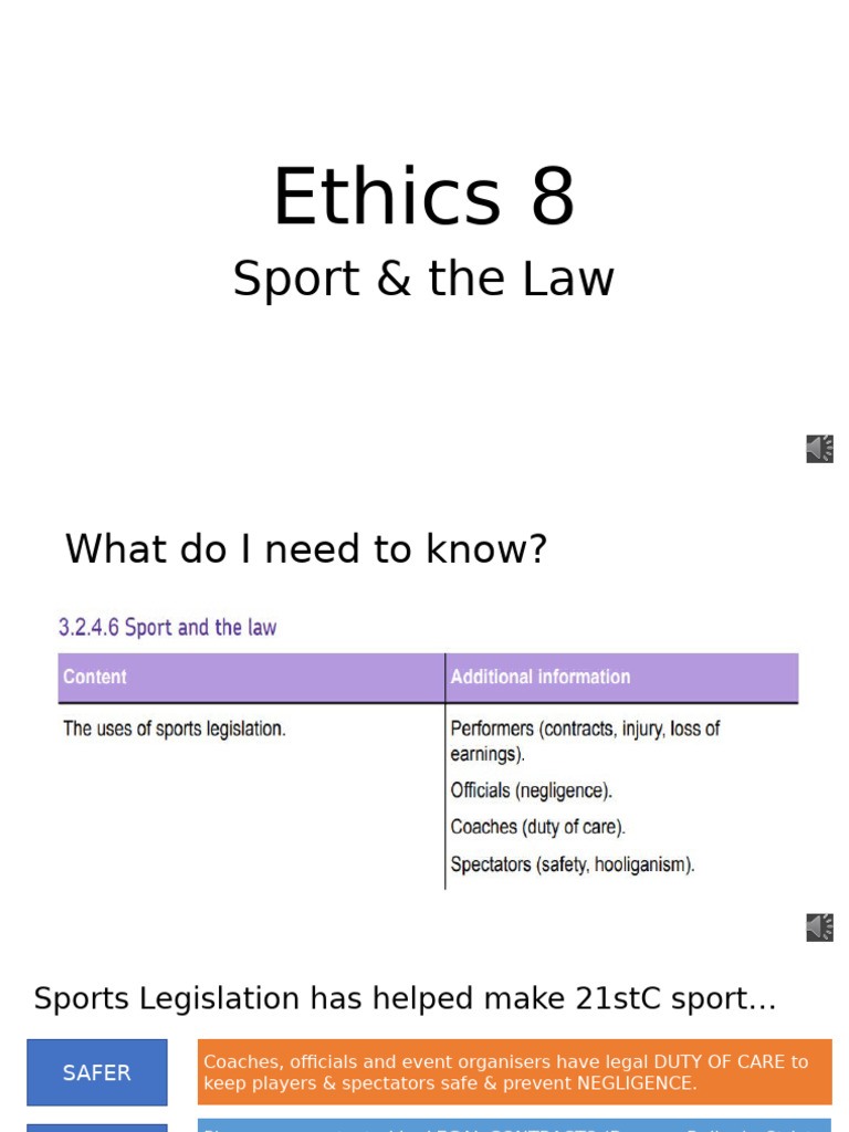 Ethics 8 Sport & The Law | PDF | Sports | Negligence