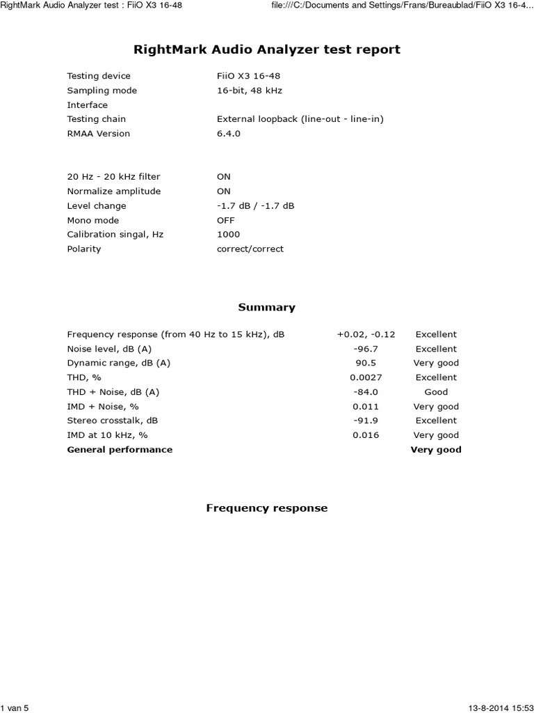 FiiO X3 RightMark Audio Test Report | PDF | Electronic Engineering ...