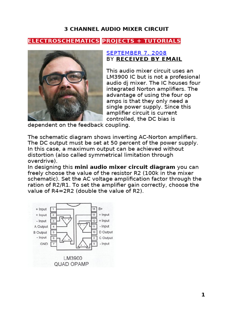 3-Channel Audio Mixer Circuit Design | PDF | Amplifier | Operational ...