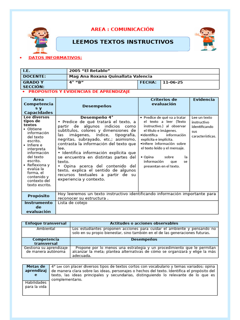 Lectura de Textos Instructivos en 4° B | PDF | Información | Aprendizaje