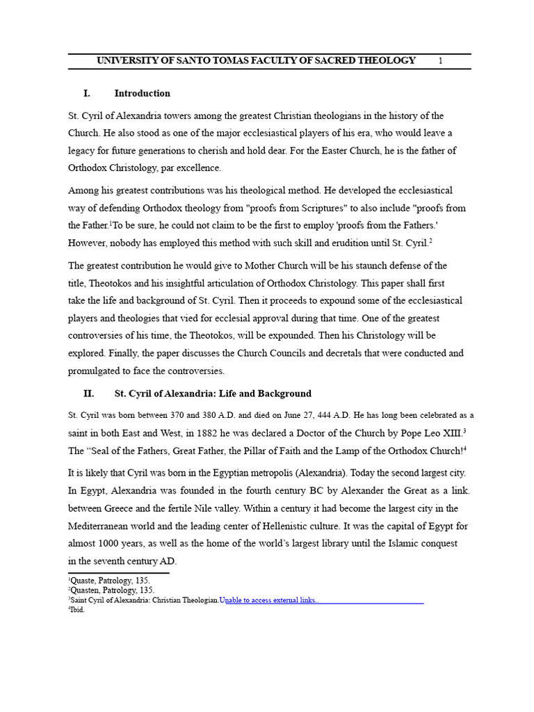 St. Cyril of Alexandria Term Paper For Patrology | PDF | Christology ...
