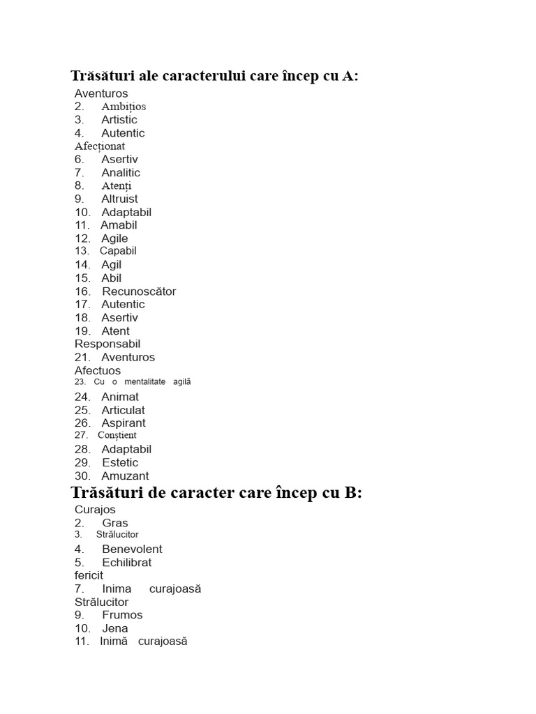 Trăsături de Caracter Care Încep Cu A | PDF