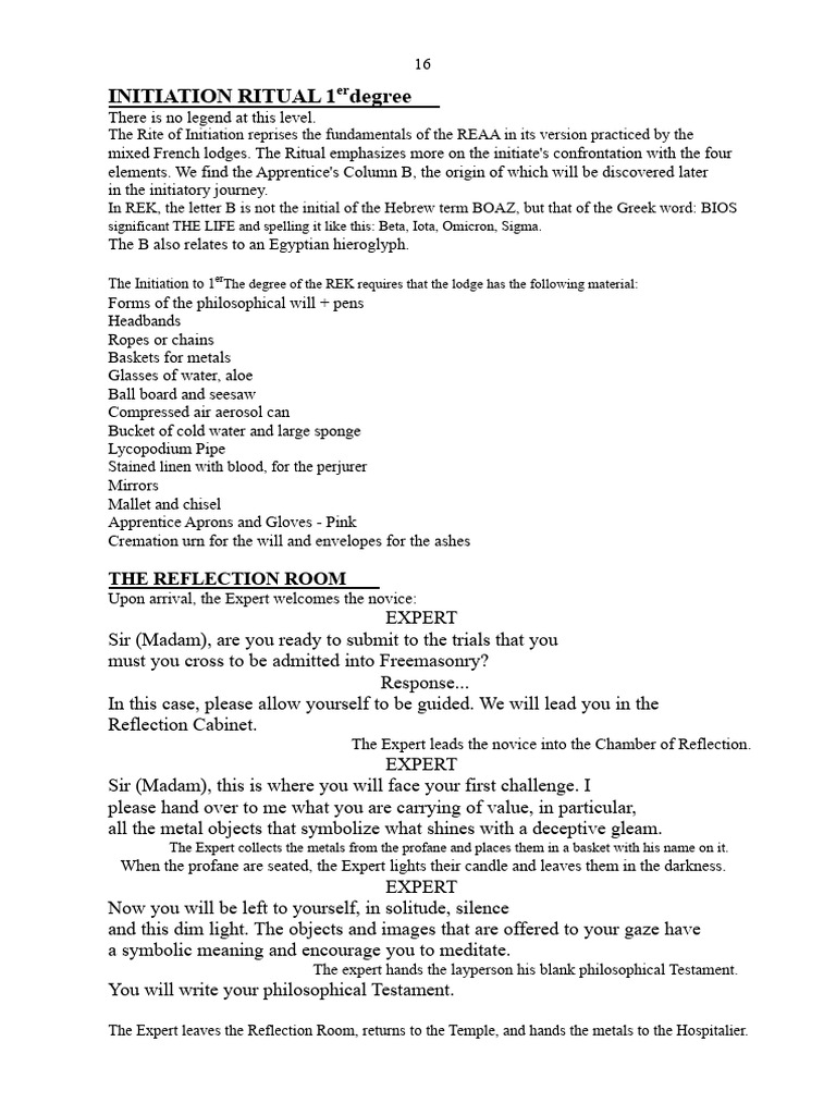1st Degree Initiation Ritual Overview | PDF | Freemasonry | Masonic Lodge