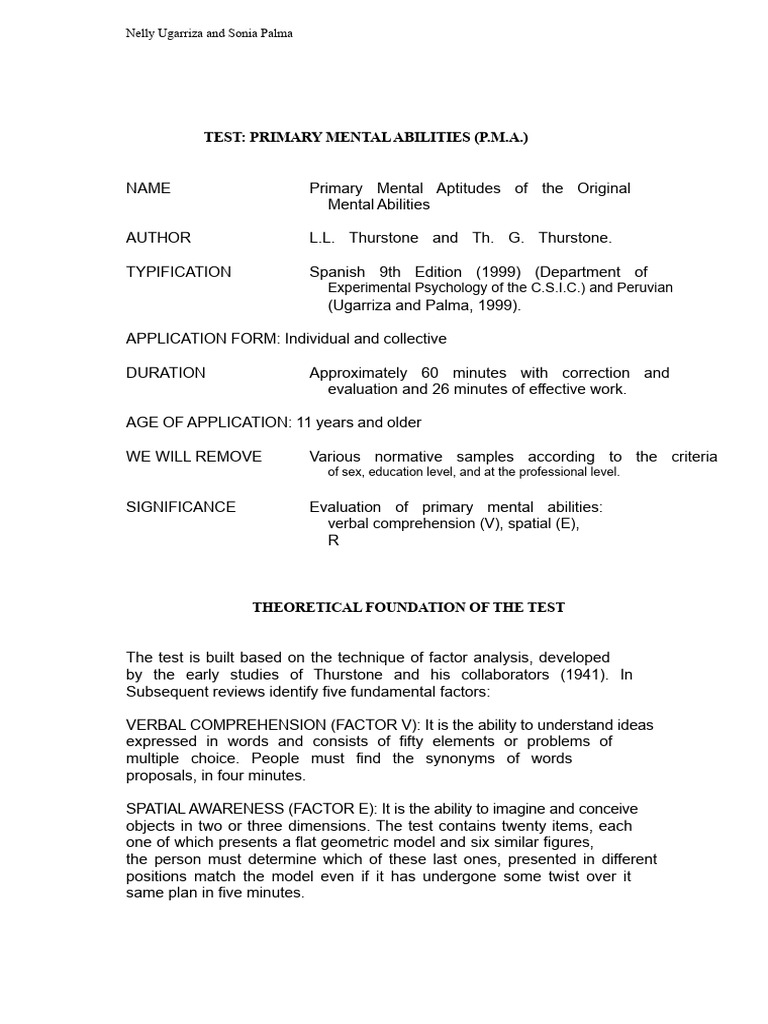 Primary Mental Abilities Test Overview | PDF | Reason | Engineering