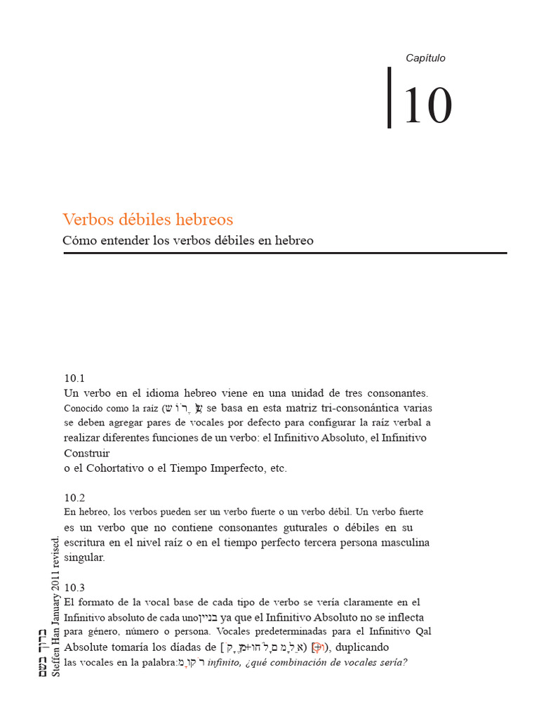 Capítulo Diez: Verbos Débiles en Hebreo | PDF | Verbo | Conjugación ...