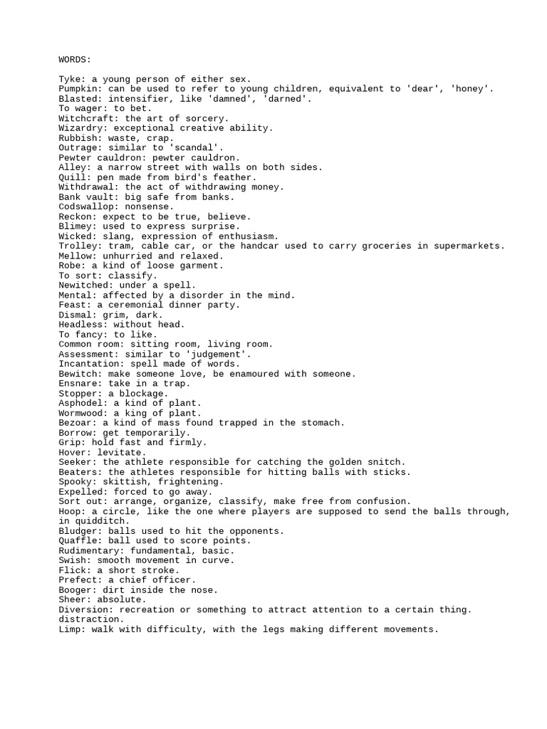 Harry Potter - Vocabulary | PDF