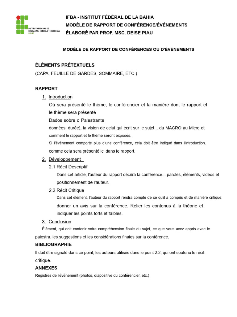 Modèle de Rapport de Conférence | PDF