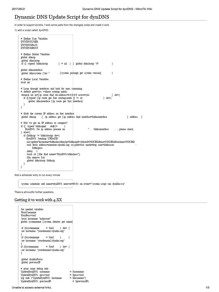MikroTik Dynamic DNS Update Script | PDF | Computer Architecture ...
