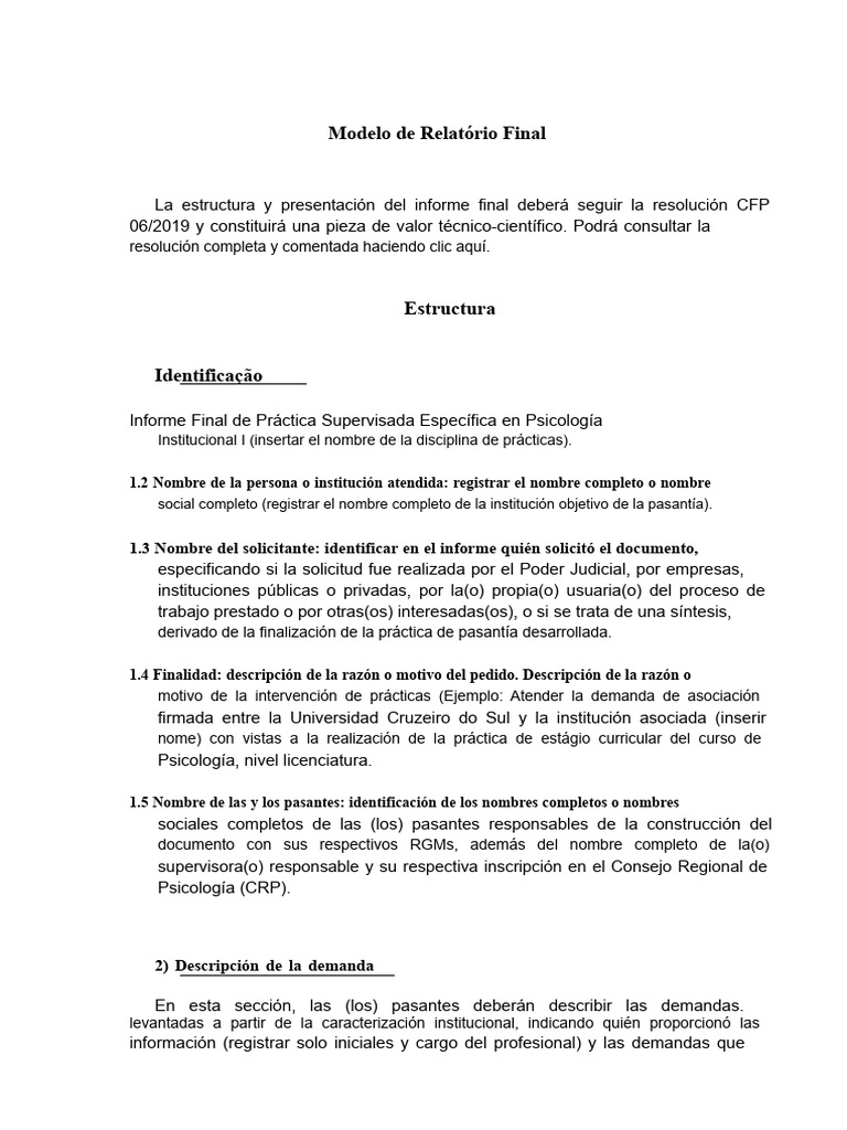 Modelo de Informe Final INSTITUCIONAL 2023 | PDF | Sicología | Institución
