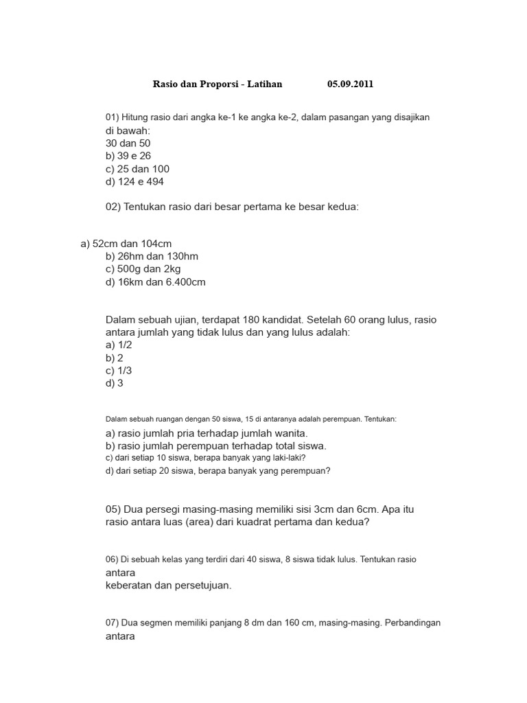 Latihan Rasio dan Proporsi Matematika | PDF