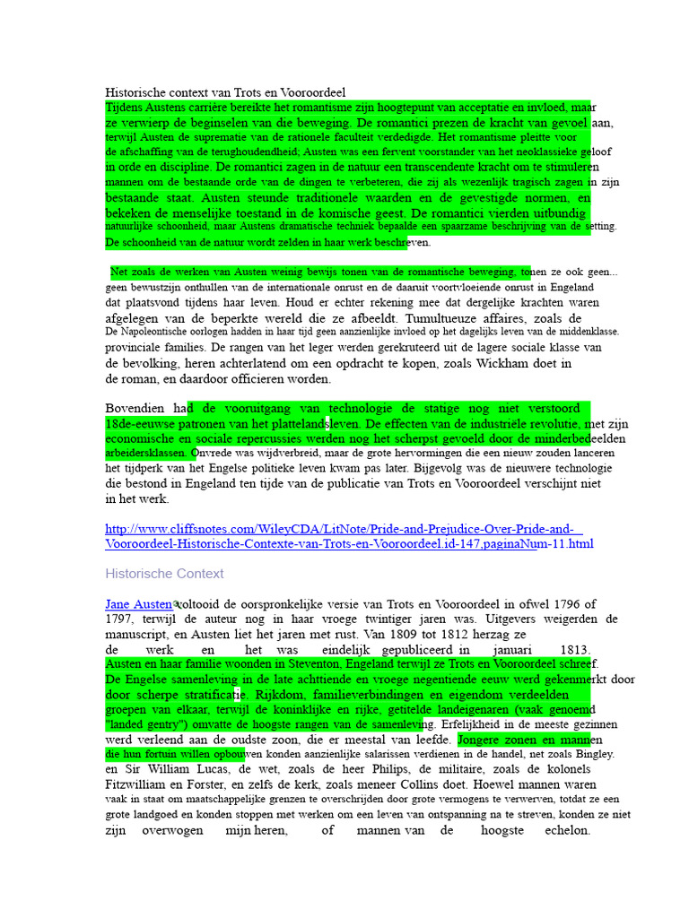 Historische Context Van Trots en Vooroordeel | PDF