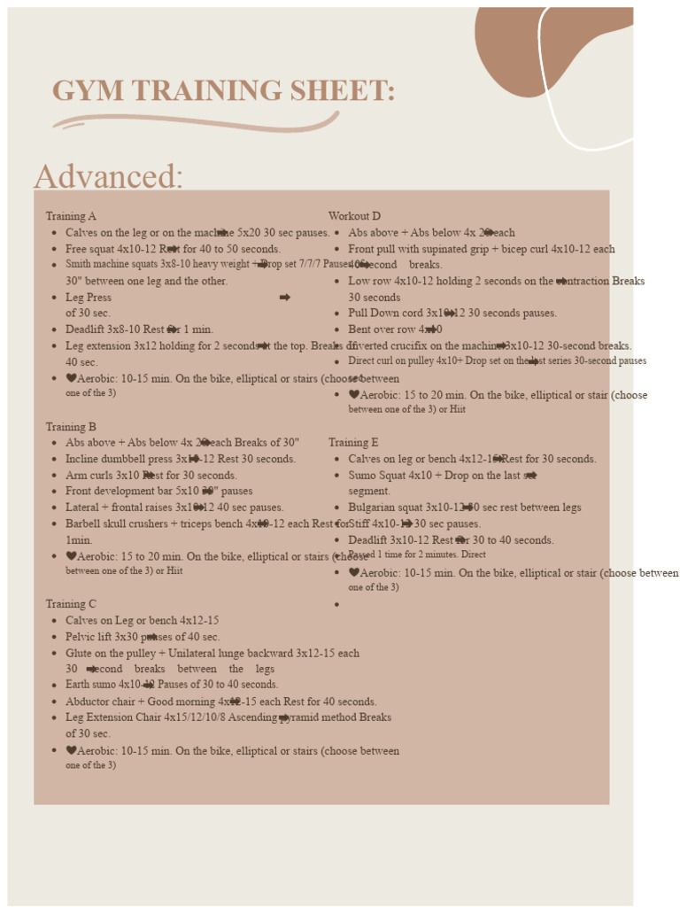 Advanced Gym Training Program | PDF | Strength Training | Management Of ...