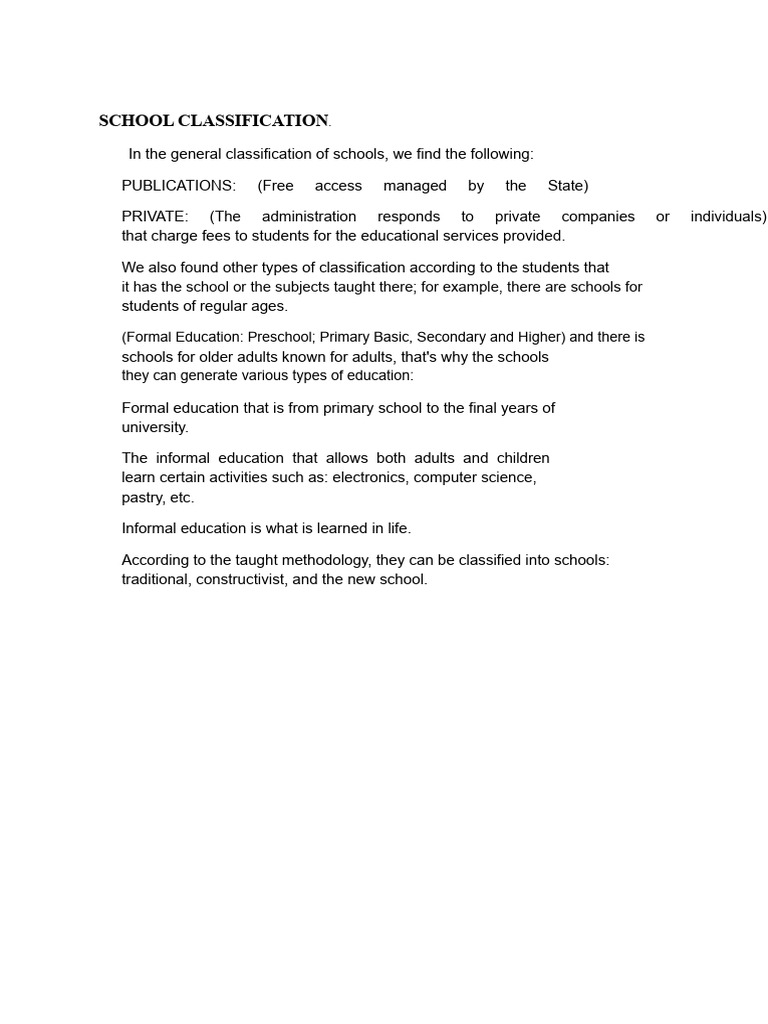 Classification of The School | PDF | Teachers | Schools