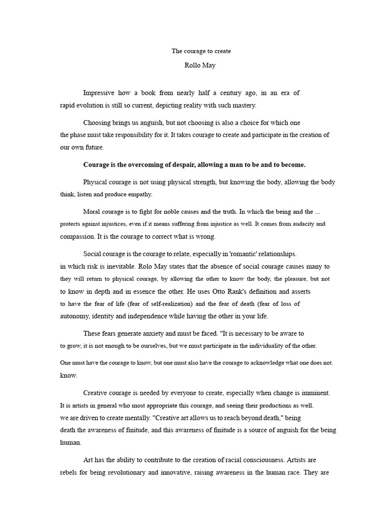 Rollo May's Courage to Create Explained | PDF | Courage | Consciousness
