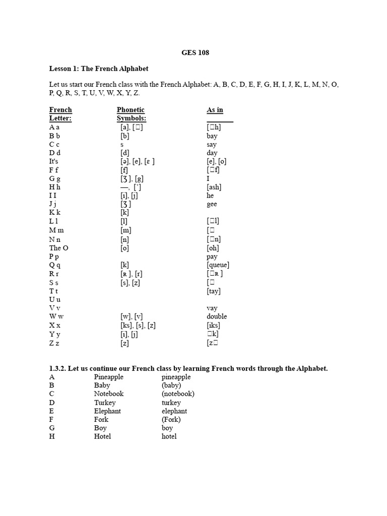 French Alphabet and Basic Vocabulary Guide | PDF | Plural | Linguistic ...